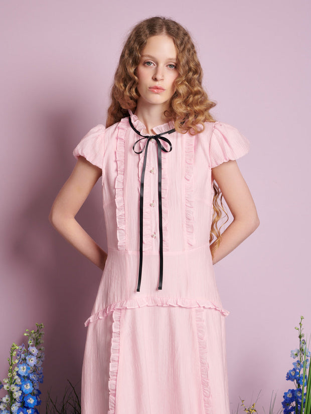 Primrose Ruffle Maxi Dress Baby Pink / Z