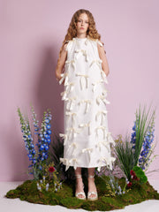 Snowdrop Bow Midi Dress Pearled White / Z
