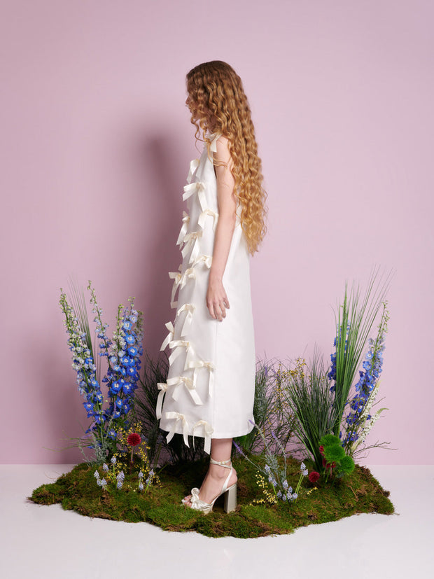Snowdrop Bow Midi Dress Pearled White / Z
