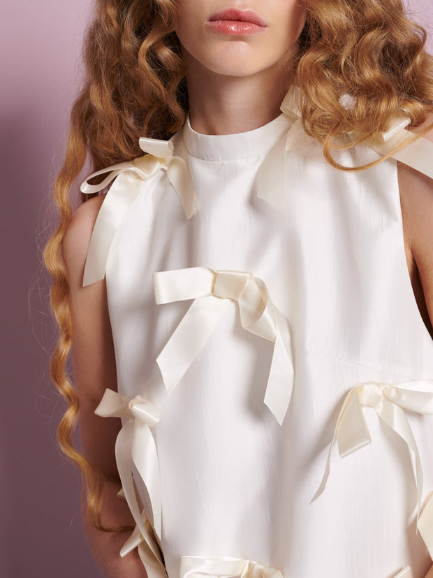 Snowdrop Bow Midi Dress Pearled White / Z