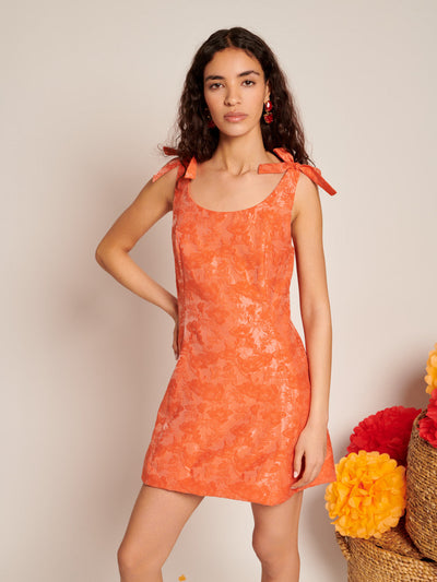 Neroli Bow Jacquard Mini Dress Sun Orange / Z