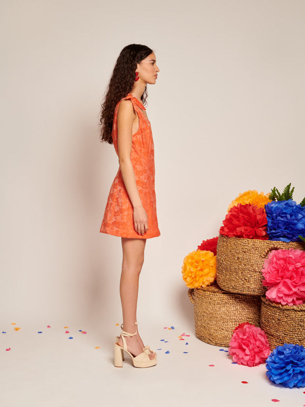 Neroli Bow Jacquard Mini Dress Sun Orange / Z