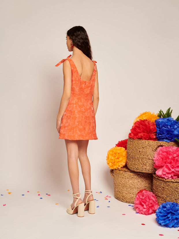Neroli Bow Jacquard Mini Dress Sun Orange / Z
