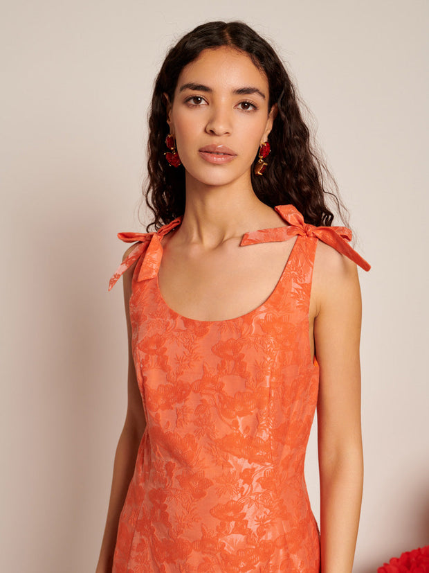 Neroli Bow Jacquard Mini Dress Sun Orange / Z