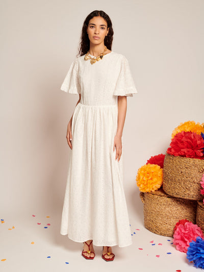 Blanca Broderie Anglaise Maxi Dress Pearled White / Z