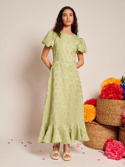Olive Ruffle Midi Dress Sage Green / Z