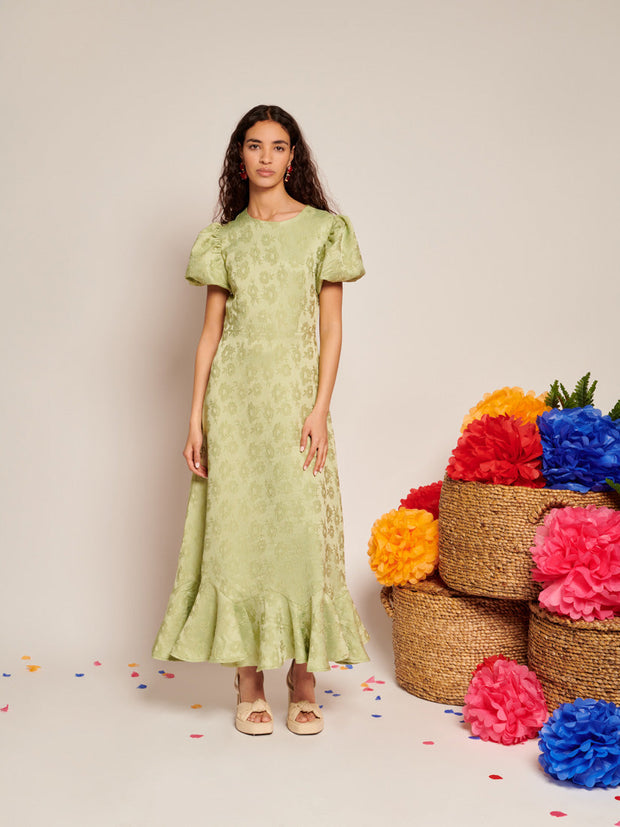 Olive Ruffle Midi Dress