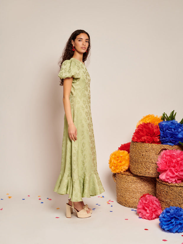 Olive Ruffle Midi Dress Sage Green / Z