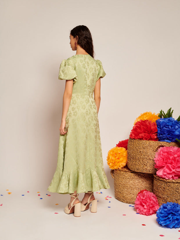 Olive Ruffle Midi Dress Sage Green / Z