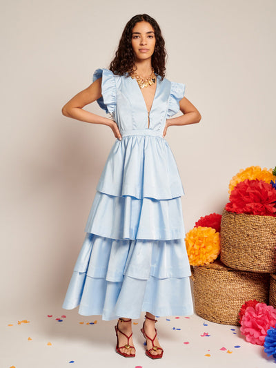 Feria Tiered Midi Dress Pastel Blue / Z
