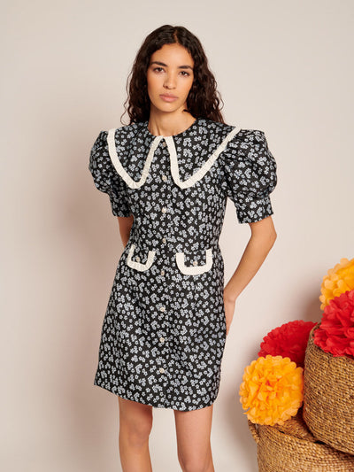 Ditsy Jacquard Mini Dress Coal Black / Z