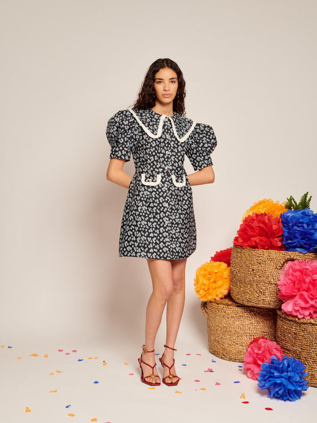 Ditsy Jacquard Mini Dress