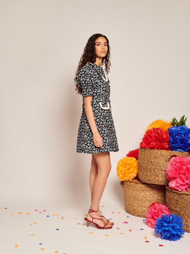 Ditsy Jacquard Mini Dress Coal Black / Z
