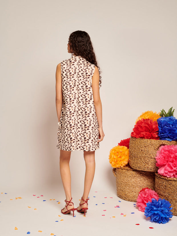 Catalina Bows Mini Dress Leopard Tan / Z