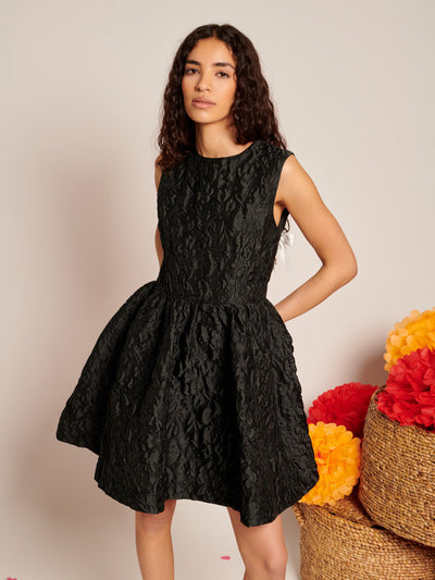 Lucia Jacquard Open Back Mini Dress Coal Black / Z