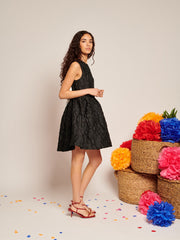 Lucia Jacquard Open Back Mini Dress Coal Black / Z