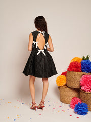 Lucia Jacquard Open Back Mini Dress Coal Black / Z