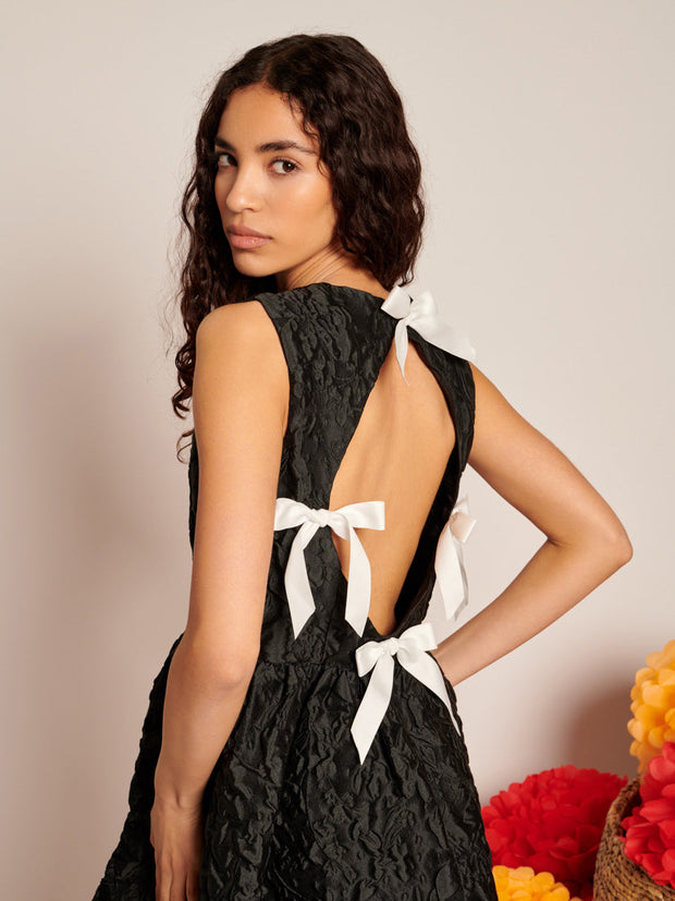 Lucia Jacquard Open Back Mini Dress Coal Black / Z