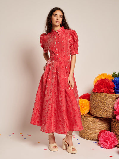 Enchanted Jacquard Midi Dress Crimson Red / Z