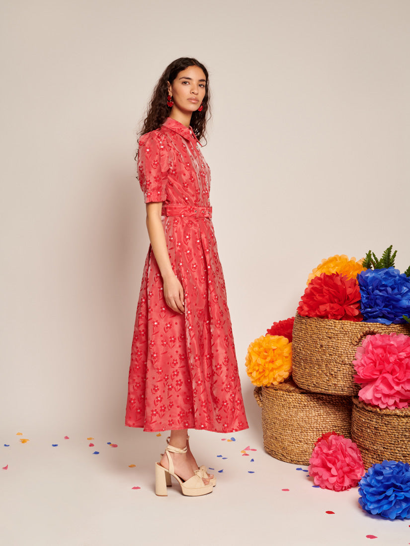 【英国発Sister Jane】Pepper floral-jacquard midi dress Sister Jane Dream Hazelnut Floral-Jacquard Midi Dress