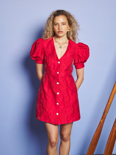 Tansy Jacquard Mini Dress Vermillon Red / Z