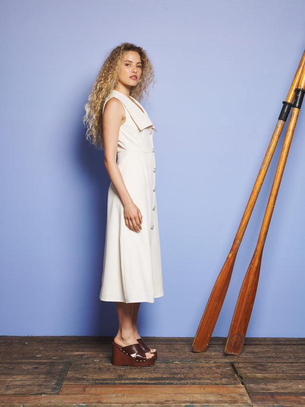 Birdie Collared Midi Dress Ivory Cream / Z