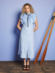 Glassy Ruffle Pleat Midi Dress Cornflower Blue / Z