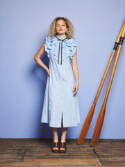 Glassy Ruffle Pleat Midi Dress