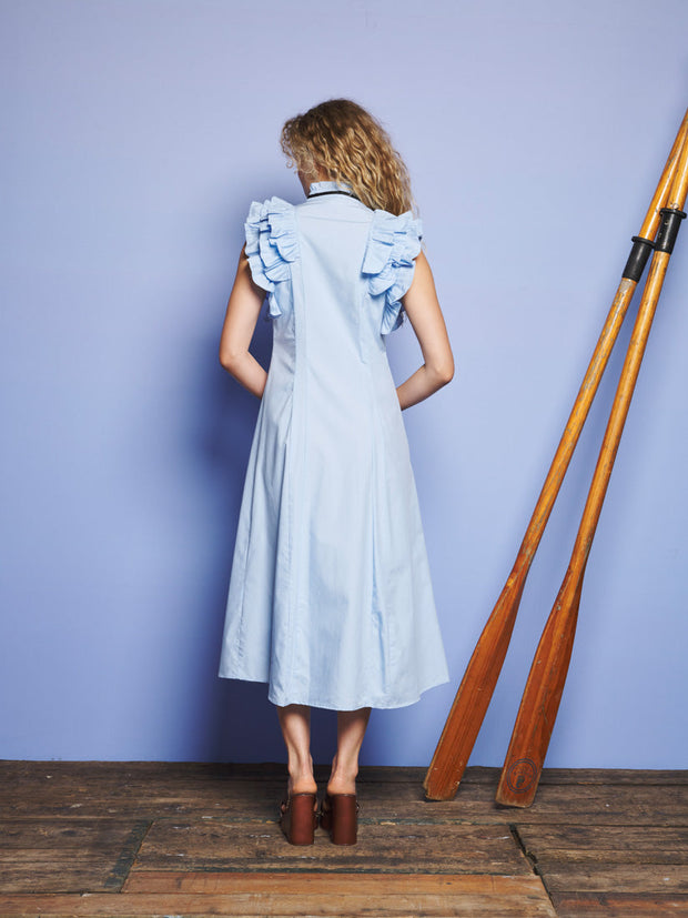 Glassy Ruffle Pleat Midi Dress Cornflower Blue / Z