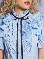 Glassy Ruffle Pleat Midi Dress Cornflower Blue / Z
