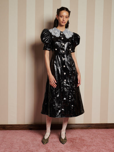 Lunette PU Midi Dress High Shine Black / Z