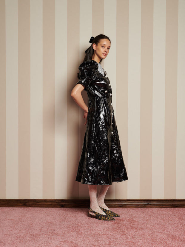 Lunette PU Midi Dress High Shine Black / Z