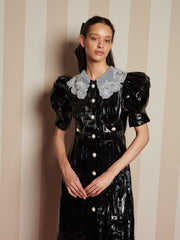 Lunette PU Midi Dress High Shine Black / Z