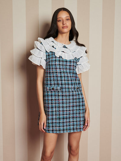 Chamber Tweed Check Mini Dress Indio Blue / Z