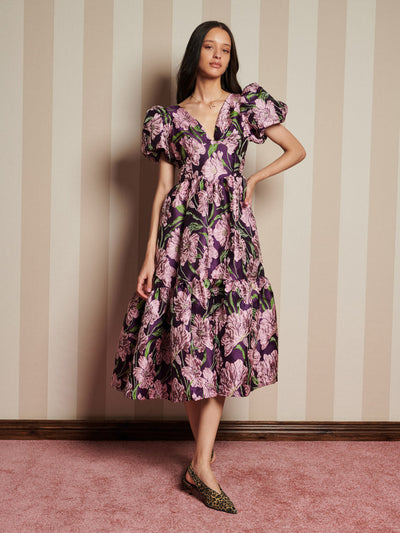 Floraison Jacquard Midi Dress Pink, Prune Purple / Z