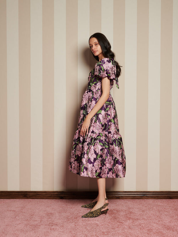 Floraison Jacquard Midi Dress Pink, Prune Purple / Z