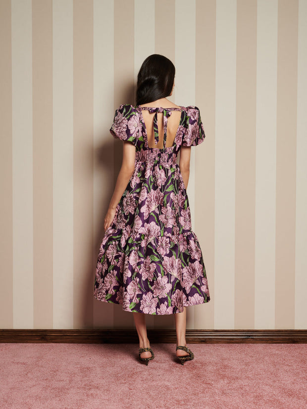 Floraison Jacquard Midi Dress Pink, Prune Purple / Z