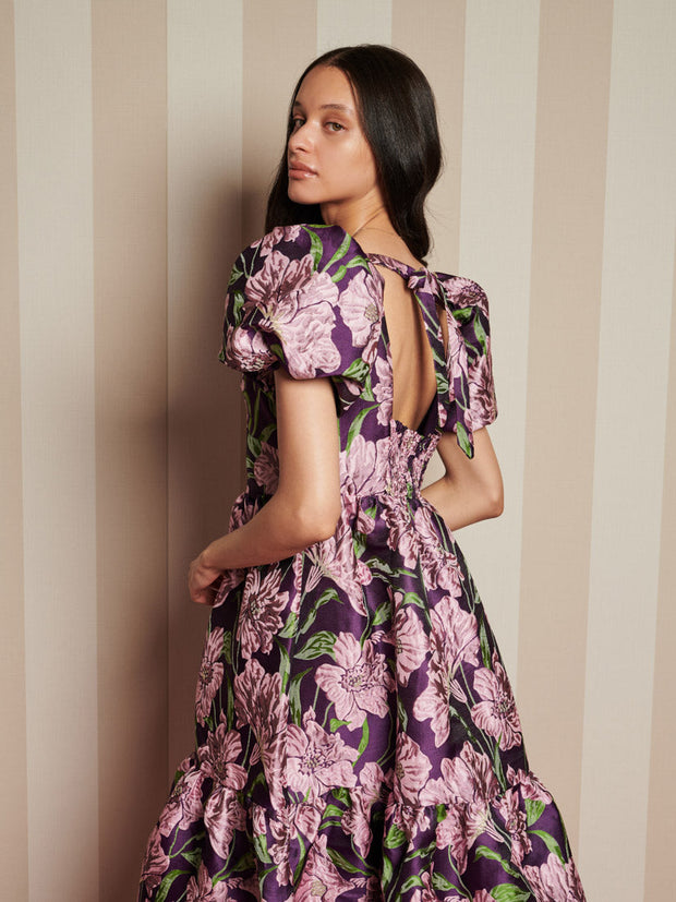 Floraison Jacquard Midi Dress Pink, Prune Purple / Z