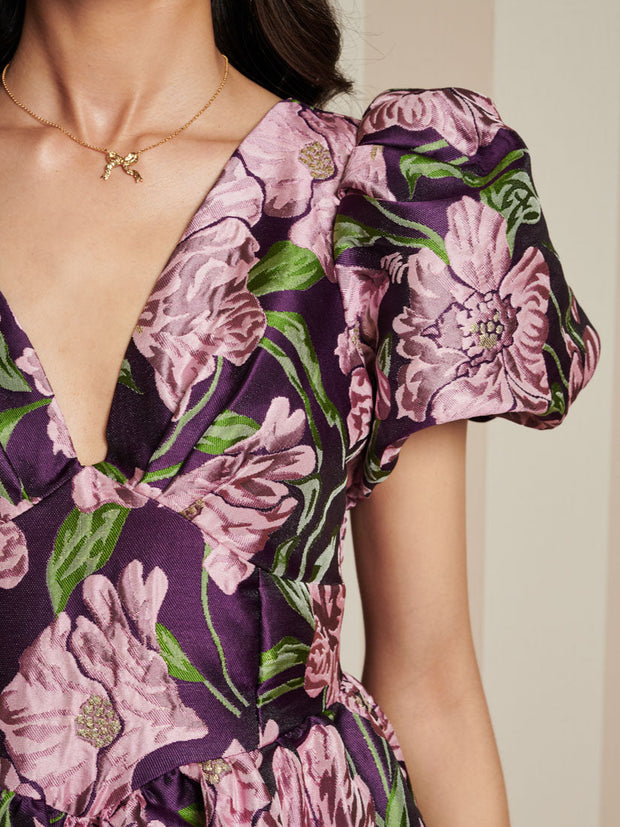 Floraison Jacquard Midi Dress Pink, Prune Purple / Z