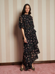 Rose Way Asymmetric Dress Floral Black / Z