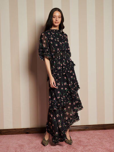 Rose Way Asymmetric Dress Floral Black / Z