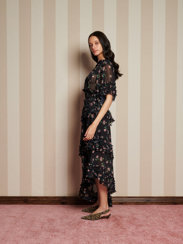 Rose Way Asymmetric Dress Floral Black / Z