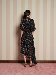 Rose Way Asymmetric Dress Floral Black / Z
