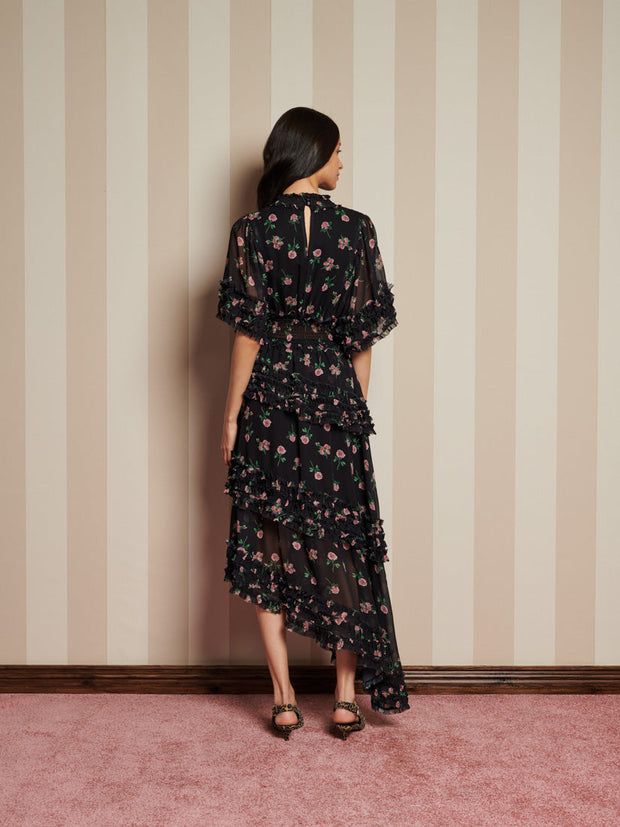 Rose Way Asymmetric Dress Floral Black / Z