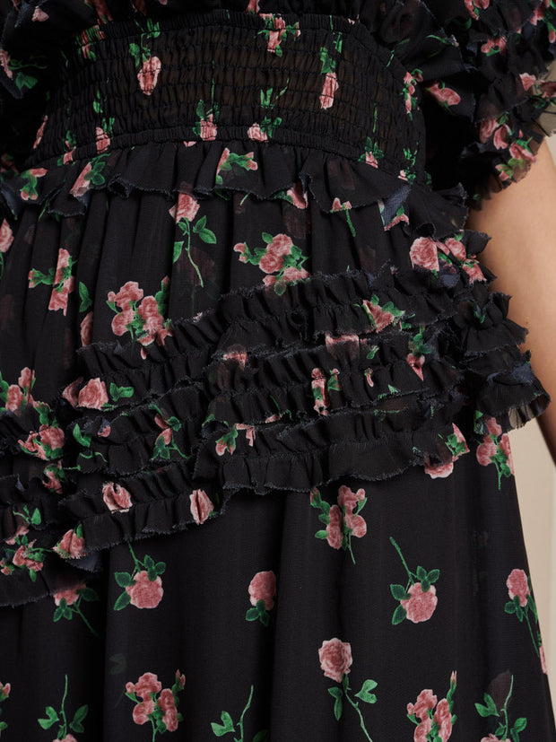 Rose Way Asymmetric Dress Floral Black / Z