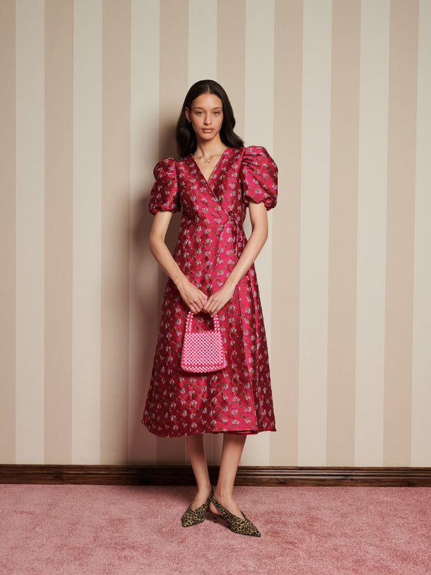 Momento Jacquard Midi Wrap Dress
