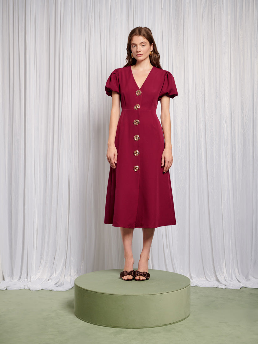 showpo janezkie midi dress Sandy Swirl Midi Dress Burgundy Red / S