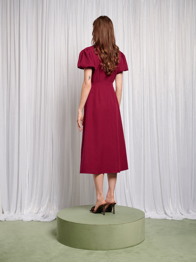 showpo janezkie midi dress Sandy Swirl Midi Dress Burgundy Red / S