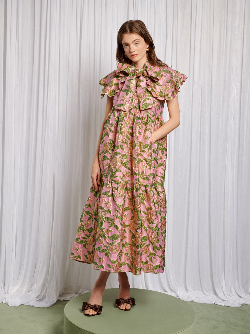 Abbey Maxi Jacquard Dress Flora, Lime & Pink / XS Abbey Maxi Jacquard Dress Flora, Lime & Pink / XS