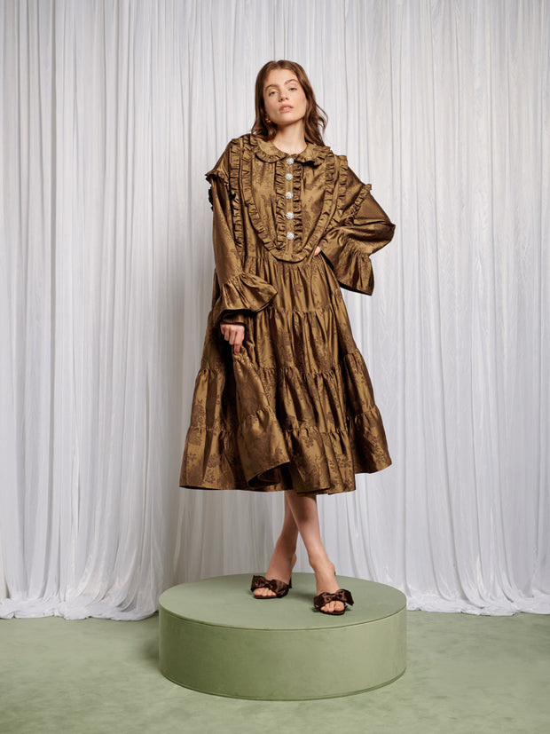 Helen Bib Jacquard Midi Dress